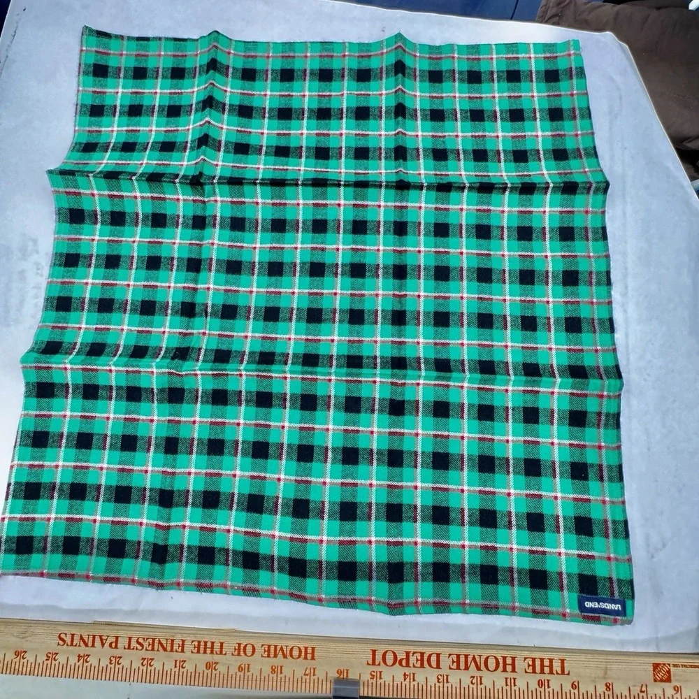 Lands' End Flannel Dog Bandana Set of‎ 2 Large Emerald Gulf Field Check NEW